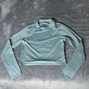 Athleta Long-Sleeve Mock Neck Crop Top - Sage Green
